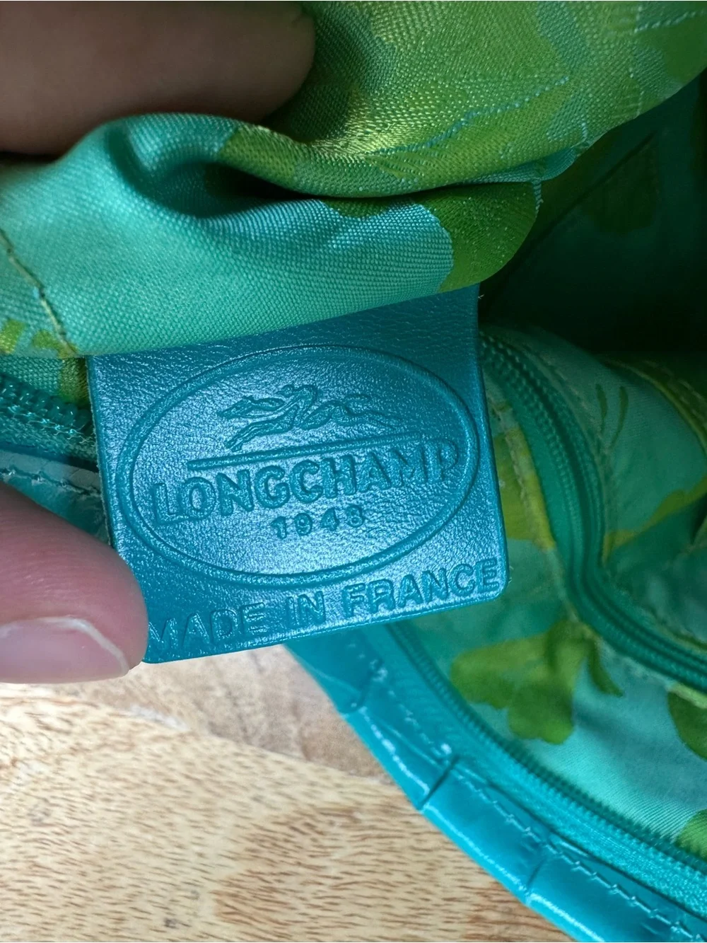 Longchamp Roseau Croc Embossed Leather Shoulder Bag Turquoise Teal France